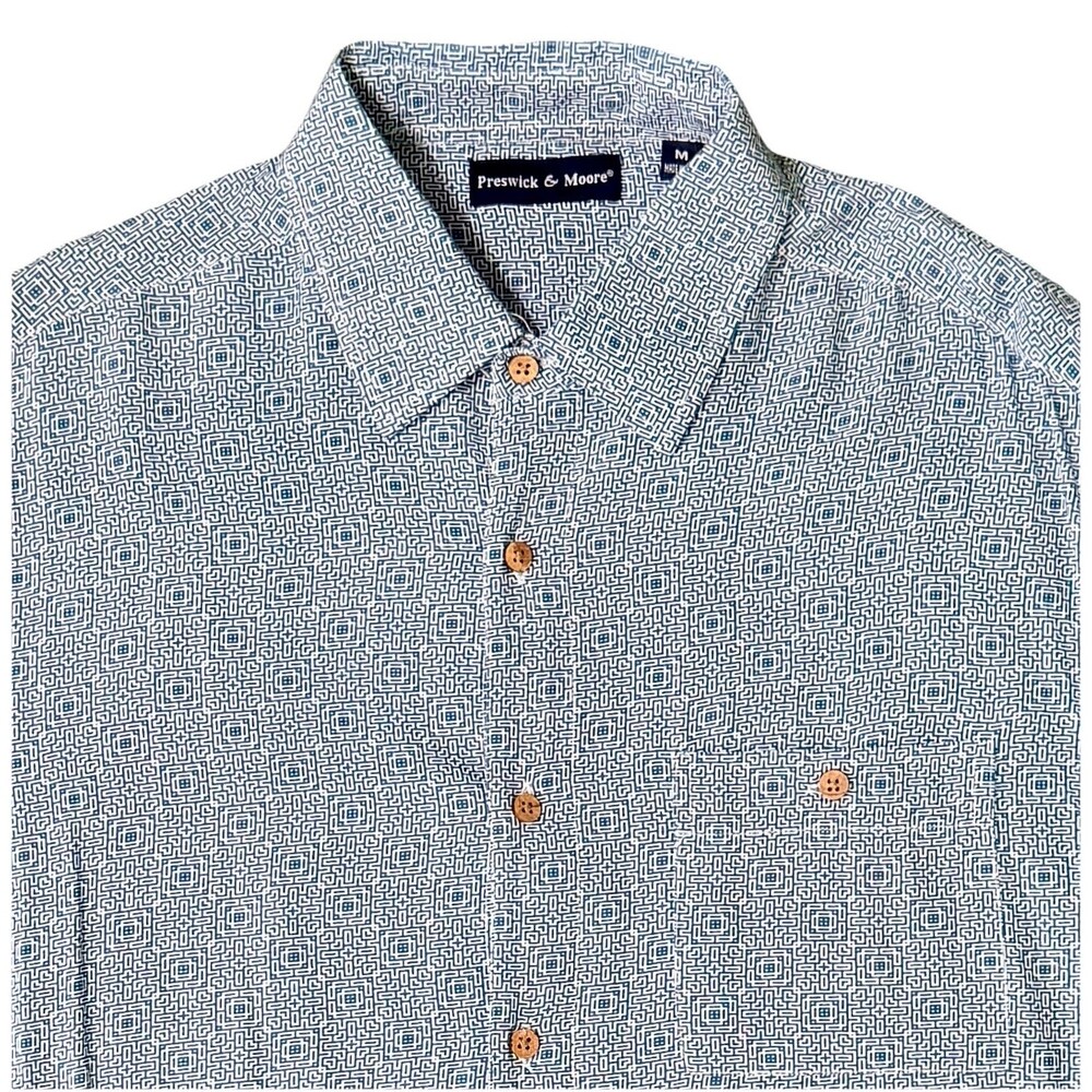 Preswick & Moore Short Sleeve Shirt‎ Mens M Blue Button Down Casual